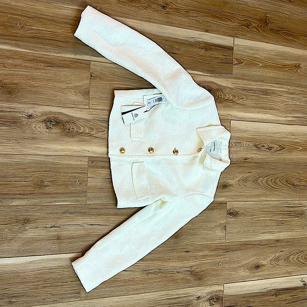 Aritzia Babaton Frances Jacket. Tweed Button Front Blazer. Cream Color